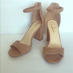 Lulu’s Sidecar Cutie Taupe Suede Ankle Strap Heels
